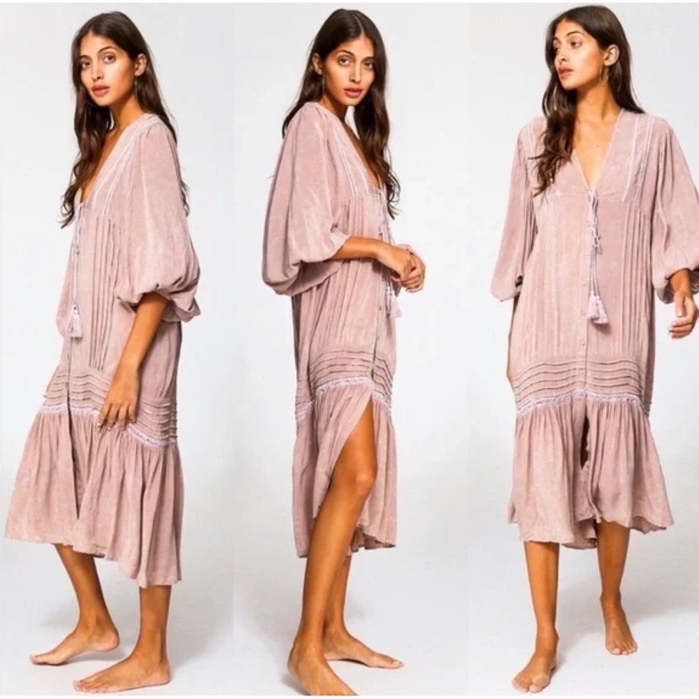 YFB Young Fabulous & Broke Joplin Boho Maxi Dress M Tassel Peasant Lagenlook